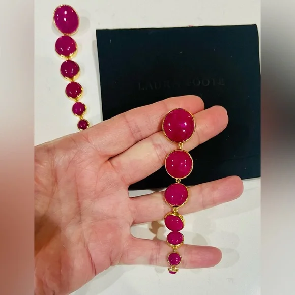 VTG Laura Foote Dropping Circles Earrings in Dyed Hot Pink Quartz Stone, RARE - Picture 7 of 12
